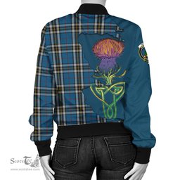 Scottish Thomson Dress Blue Tartan Family Crest with Thistle and Scotland Map Tartan Plaid Bomber Jacket Scottish Plaid Tartan Plaid - ScotsTee - scotstee.com