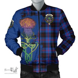Scottish Maule Tartan Family Crest with Thistle and Scotland Map Tartan Plaid Bomber Jacket Scottish Plaid Tartan Plaid - ScotsTee - scotstee.com