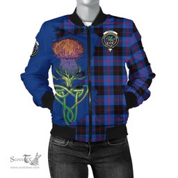 Scottish Maule Tartan Family Crest with Thistle and Scotland Map Tartan Plaid Bomber Jacket Scottish Plaid Tartan Plaid - ScotsTee - scotstee.com