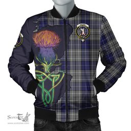 Scottish Napier Tartan Family Crest with Thistle and Scotland Map Tartan Plaid Bomber Jacket Scottish Plaid Tartan Plaid - ScotsTee - scotstee.com