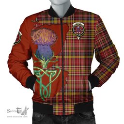 Scottish Ogilvie (Ogilvy) of Strathallan Tartan Family Crest with Thistle and Scotland Map Tartan Plaid Bomber Jacket Scottish Plaid Tartan Plaid - ScotsTee - scotstee.com
