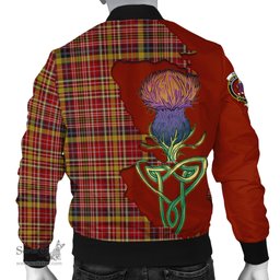 Scottish Ogilvie (Ogilvy) of Strathallan Tartan Family Crest with Thistle and Scotland Map Tartan Plaid Bomber Jacket Scottish Plaid Tartan Plaid - ScotsTee - scotstee.com