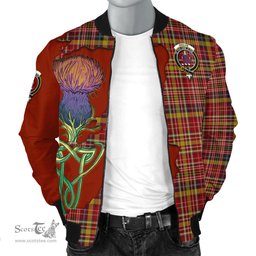 Scottish Ogilvie (Ogilvy) of Strathallan Tartan Family Crest with Thistle and Scotland Map Tartan Plaid Bomber Jacket Scottish Plaid Tartan Plaid - ScotsTee - scotstee.com