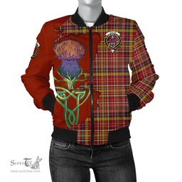 Scottish Ogilvie (Ogilvy) of Strathallan Tartan Family Crest with Thistle and Scotland Map Tartan Plaid Bomber Jacket Scottish Plaid Tartan Plaid - ScotsTee - scotstee.com