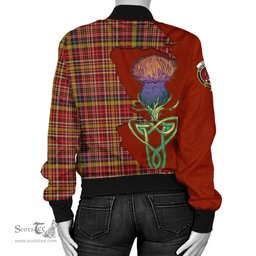 Scottish Ogilvie (Ogilvy) of Strathallan Tartan Family Crest with Thistle and Scotland Map Tartan Plaid Bomber Jacket Scottish Plaid Tartan Plaid - ScotsTee - scotstee.com