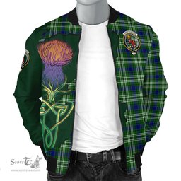 Scottish Spottiswood Tartan Family Crest with Thistle and Scotland Map Tartan Plaid Bomber Jacket Scottish Plaid Tartan Plaid - ScotsTee - scotstee.com