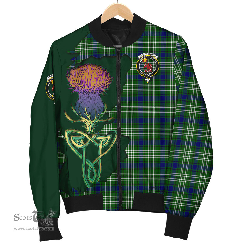 Scottish Spottiswood Tartan Family Crest with Thistle and Scotland Map Tartan Plaid Bomber Jacket Scottish Plaid Tartan Plaid - ScotsTee - scotstee.com
