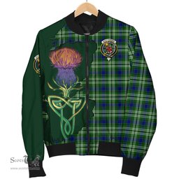 Scottish Spottiswood Tartan Family Crest with Thistle and Scotland Map Tartan Plaid Bomber Jacket Scottish Plaid Tartan Plaid - ScotsTee - scotstee.com