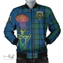 Scottish MacThomas Tartan Family Crest with Thistle and Scotland Map Tartan Plaid Bomber Jacket Scottish Plaid Tartan Plaid - ScotsTee - scotstee.com