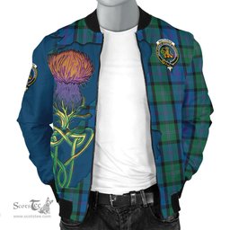 Scottish MacThomas Tartan Family Crest with Thistle and Scotland Map Tartan Plaid Bomber Jacket Scottish Plaid Tartan Plaid - ScotsTee - scotstee.com