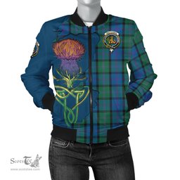 Scottish MacThomas Tartan Family Crest with Thistle and Scotland Map Tartan Plaid Bomber Jacket Scottish Plaid Tartan Plaid - ScotsTee - scotstee.com