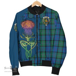 Scottish MacThomas Tartan Family Crest with Thistle and Scotland Map Tartan Plaid Bomber Jacket Scottish Plaid Tartan Plaid - ScotsTee - scotstee.com