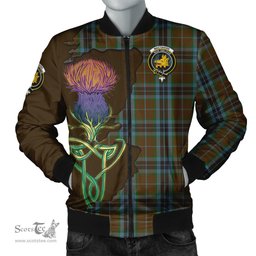 Scottish MacTavish Hunting Tartan Family Crest with Thistle and Scotland Map Tartan Plaid Bomber Jacket Scottish Plaid Tartan Plaid - ScotsTee - scotstee.com