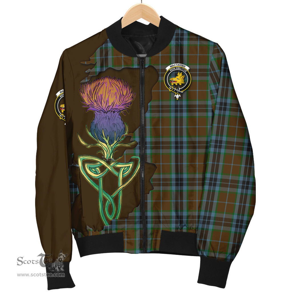 Scottish MacTavish Hunting Tartan Family Crest with Thistle and Scotland Map Tartan Plaid Bomber Jacket Scottish Plaid Tartan Plaid - ScotsTee - scotstee.com