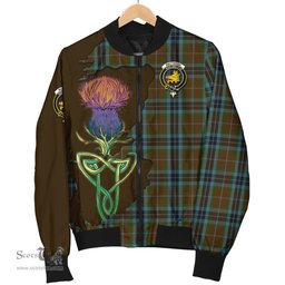 Scottish MacTavish Hunting Tartan Family Crest with Thistle and Scotland Map Tartan Plaid Bomber Jacket Scottish Plaid Tartan Plaid - ScotsTee - scotstee.com