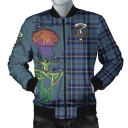 Scottish MacRaes of America Tartan Family Crest with Thistle and Scotland Map Tartan Plaid Bomber Jacket Scottish Plaid Tartan Plaid - ScotsTee - scotstee.com