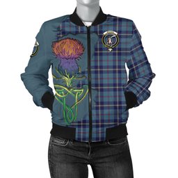 Scottish MacRaes of America Tartan Family Crest with Thistle and Scotland Map Tartan Plaid Bomber Jacket Scottish Plaid Tartan Plaid - ScotsTee - scotstee.com