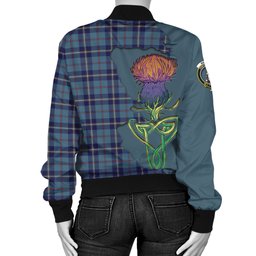 Scottish MacRaes of America Tartan Family Crest with Thistle and Scotland Map Tartan Plaid Bomber Jacket Scottish Plaid Tartan Plaid - ScotsTee - scotstee.com