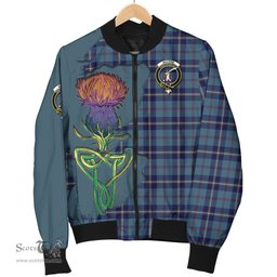 Scottish MacRaes of America Tartan Family Crest with Thistle and Scotland Map Tartan Plaid Bomber Jacket Scottish Plaid Tartan Plaid - ScotsTee - scotstee.com