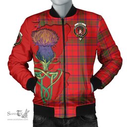 Scottish Ross Modern Tartan Family Crest with Thistle and Scotland Map Tartan Plaid Bomber Jacket Scottish Plaid Tartan Plaid - ScotsTee - scotstee.com