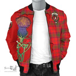 Scottish Ross Modern Tartan Family Crest with Thistle and Scotland Map Tartan Plaid Bomber Jacket Scottish Plaid Tartan Plaid - ScotsTee - scotstee.com