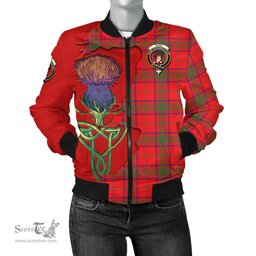 Scottish Ross Modern Tartan Family Crest with Thistle and Scotland Map Tartan Plaid Bomber Jacket Scottish Plaid Tartan Plaid - ScotsTee - scotstee.com