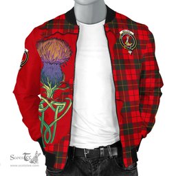 Scottish Wallace Weathered Tartan Family Crest with Thistle and Scotland Map Tartan Plaid Bomber Jacket Scottish Plaid Tartan Plaid - ScotsTee - scotstee.com