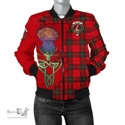 Scottish Wallace Weathered Tartan Family Crest with Thistle and Scotland Map Tartan Plaid Bomber Jacket Scottish Plaid Tartan Plaid - ScotsTee - scotstee.com
