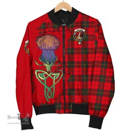 Scottish Wallace Weathered Tartan Family Crest with Thistle and Scotland Map Tartan Plaid Bomber Jacket Scottish Plaid Tartan Plaid - ScotsTee - scotstee.com