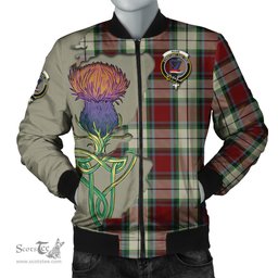 Scottish Rose White Dress Tartan Family Crest with Thistle and Scotland Map Tartan Plaid Bomber Jacket Scottish Plaid Tartan Plaid - ScotsTee - scotstee.com
