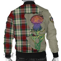 Scottish Rose White Dress Tartan Family Crest with Thistle and Scotland Map Tartan Plaid Bomber Jacket Scottish Plaid Tartan Plaid - ScotsTee - scotstee.com
