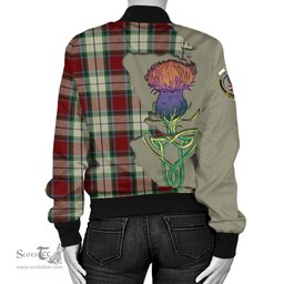 Scottish Rose White Dress Tartan Family Crest with Thistle and Scotland Map Tartan Plaid Bomber Jacket Scottish Plaid Tartan Plaid - ScotsTee - scotstee.com