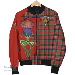 Scottish MacPherson Ancient Tartan Family Crest with Thistle and Scotland Map Tartan Plaid Bomber Jacket Scottish Plaid Tartan Plaid - ScotsTee - scotstee.com
