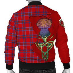 Scottish Rait Tartan Family Crest with Thistle and Scotland Map Tartan Plaid Bomber Jacket Scottish Plaid Tartan Plaid - ScotsTee - scotstee.com