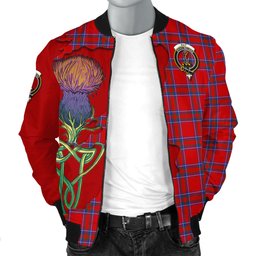 Scottish Rait Tartan Family Crest with Thistle and Scotland Map Tartan Plaid Bomber Jacket Scottish Plaid Tartan Plaid - ScotsTee - scotstee.com