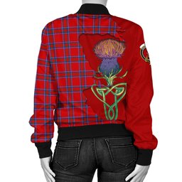 Scottish Rait Tartan Family Crest with Thistle and Scotland Map Tartan Plaid Bomber Jacket Scottish Plaid Tartan Plaid - ScotsTee - scotstee.com