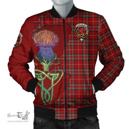 Scottish Stuart of Bute Tartan Family Crest with Thistle and Scotland Map Tartan Plaid Bomber Jacket Scottish Plaid Tartan Plaid - ScotsTee - scotstee.com