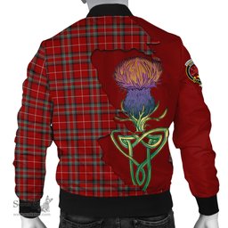Scottish Stuart of Bute Tartan Family Crest with Thistle and Scotland Map Tartan Plaid Bomber Jacket Scottish Plaid Tartan Plaid - ScotsTee - scotstee.com