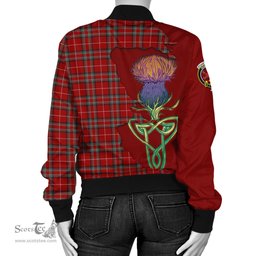 Scottish Stuart of Bute Tartan Family Crest with Thistle and Scotland Map Tartan Plaid Bomber Jacket Scottish Plaid Tartan Plaid - ScotsTee - scotstee.com