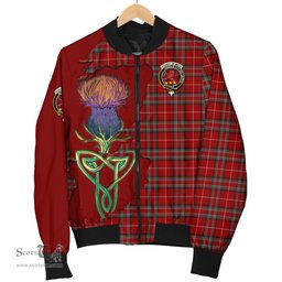Scottish Stuart of Bute Tartan Family Crest with Thistle and Scotland Map Tartan Plaid Bomber Jacket Scottish Plaid Tartan Plaid - ScotsTee - scotstee.com