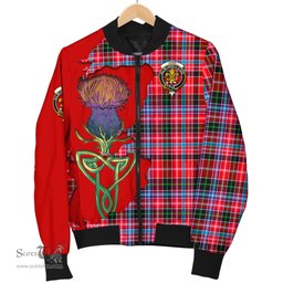 Scottish Udny Tartan Family Crest with Thistle and Scotland Map Tartan Plaid Bomber Jacket Scottish Plaid Tartan Plaid - ScotsTee - scotstee.com