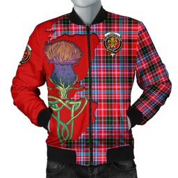 Scottish Udny Tartan Family Crest with Thistle and Scotland Map Tartan Plaid Bomber Jacket Scottish Plaid Tartan Plaid - ScotsTee - scotstee.com