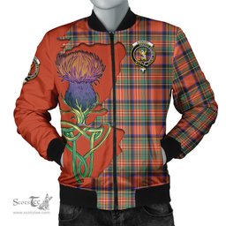 Scottish Stewart Royal Ancient Tartan Family Crest with Thistle and Scotland Map Tartan Plaid Bomber Jacket Scottish Plaid Tartan Plaid - ScotsTee - scotstee.com