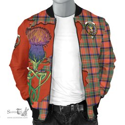 Scottish Stewart Royal Ancient Tartan Family Crest with Thistle and Scotland Map Tartan Plaid Bomber Jacket Scottish Plaid Tartan Plaid - ScotsTee - scotstee.com