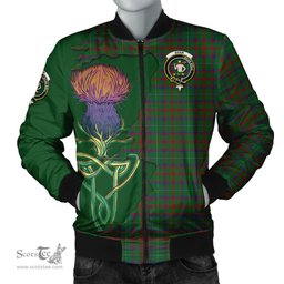 Scottish Shaw of Tordarroch Green Hunting Tartan Family Crest with Thistle and Scotland Map Tartan Plaid Bomber Jacket Scottish Plaid Tartan Plaid - ScotsTee - scotstee.com