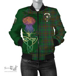 Scottish Shaw of Tordarroch Green Hunting Tartan Family Crest with Thistle and Scotland Map Tartan Plaid Bomber Jacket Scottish Plaid Tartan Plaid - ScotsTee - scotstee.com