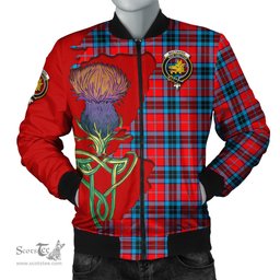 Scottish MacTavish Modern Tartan Family Crest with Thistle and Scotland Map Tartan Plaid Bomber Jacket Scottish Plaid Tartan Plaid - ScotsTee - scotstee.com