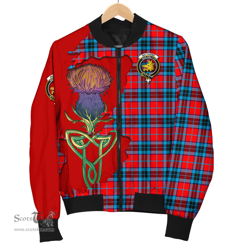 Scottish MacTavish Modern Tartan Family Crest with Thistle and Scotland Map Tartan Plaid Bomber Jacket Scottish Plaid Tartan Plaid - ScotsTee - scotstee.com