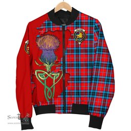 Scottish MacTavish Modern Tartan Family Crest with Thistle and Scotland Map Tartan Plaid Bomber Jacket Scottish Plaid Tartan Plaid - ScotsTee - scotstee.com