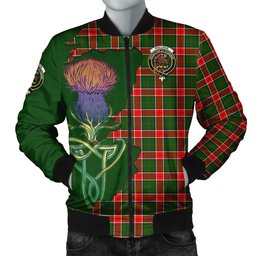 Scottish Pollock Modern Tartan Family Crest with Thistle and Scotland Map Tartan Plaid Bomber Jacket Scottish Plaid Tartan Plaid - ScotsTee - scotstee.com